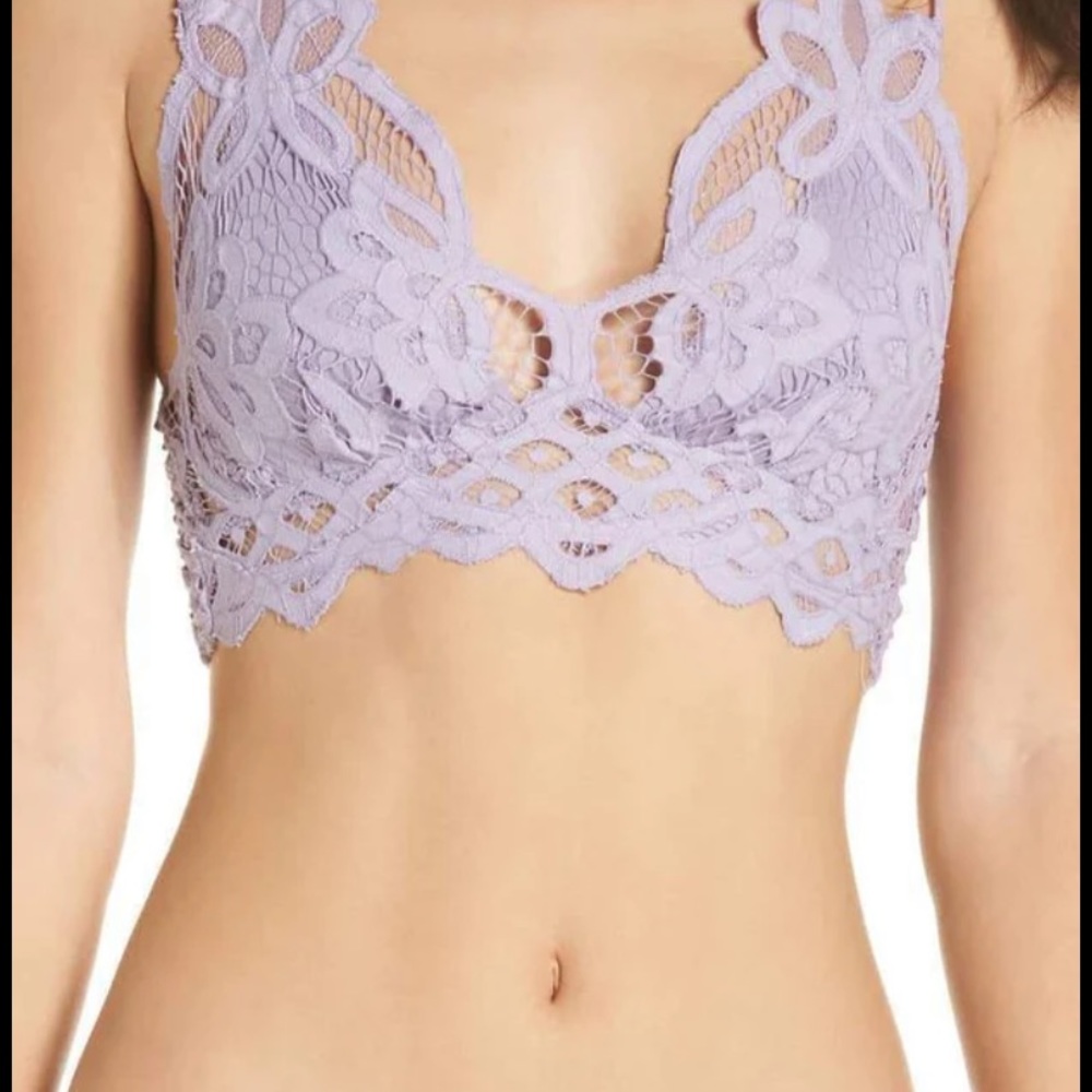 Free People Adella Lilac Light Purple Strappy Lace Bralette size Extra Small